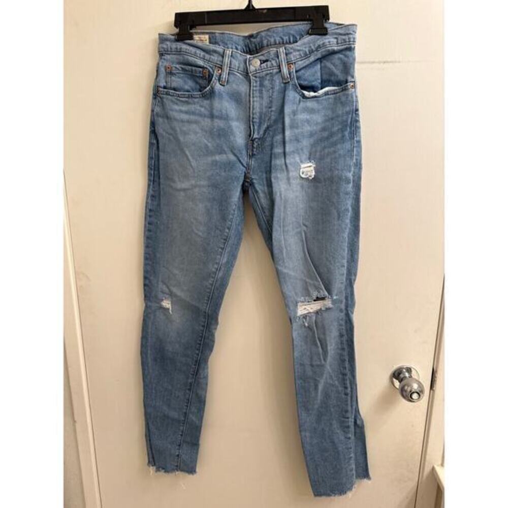 Levi's Mens 511 Light Wash Blue Distressed Straight Jeans Western‎ Casual 31x32